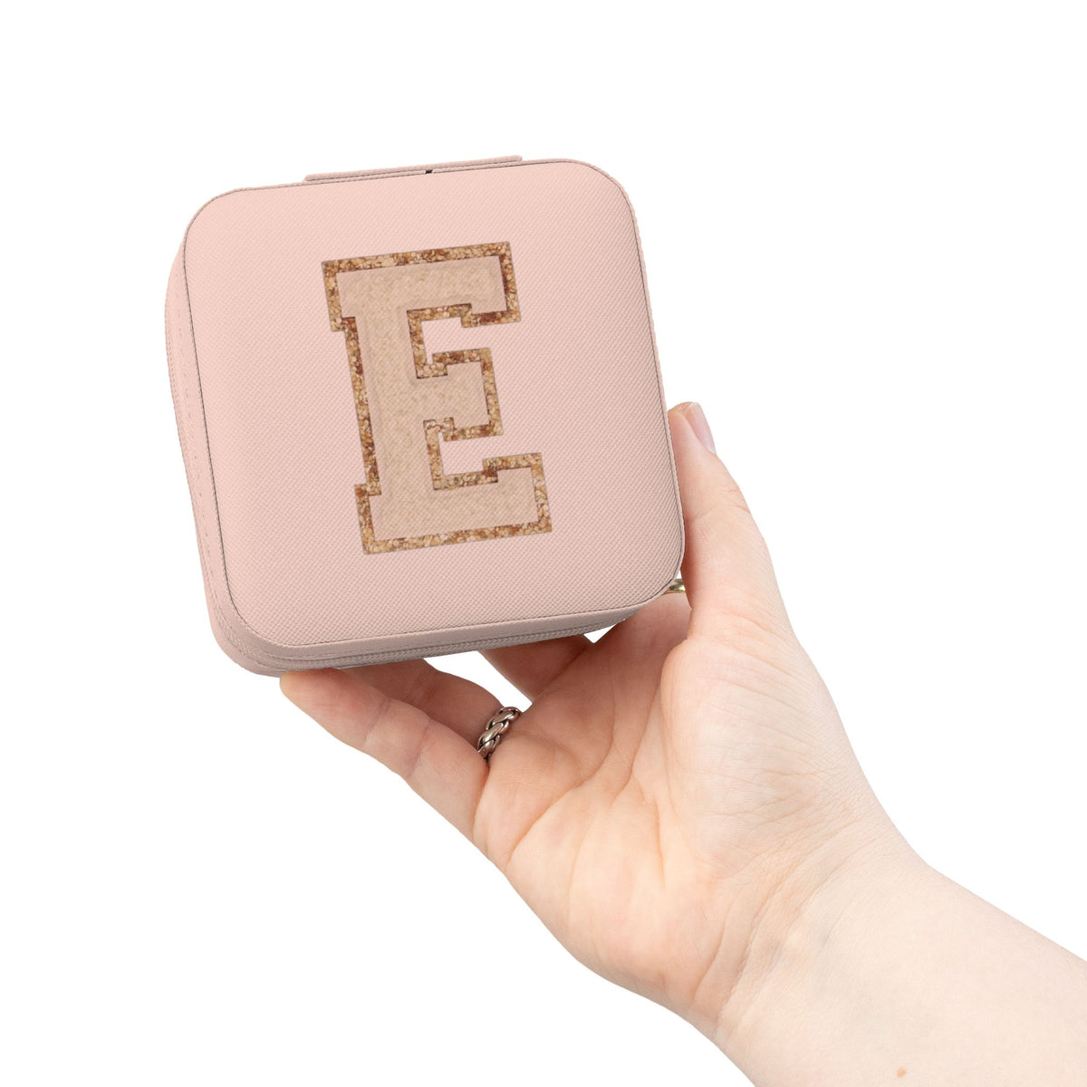 Monogram E Travel Jewelry Case — Compact Pink Travel Jewelry Organizer