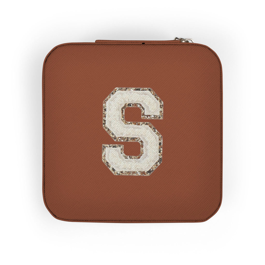 Monogram S Jewelry Travel Case — Compact Pink Velvet Organizer for Rings, Earrings & Necklaces