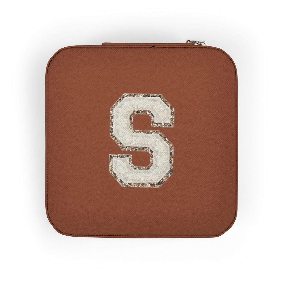 Monogram S Jewelry Travel Case — Compact Pink Velvet Organizer for Rings, Earrings & Necklaces
