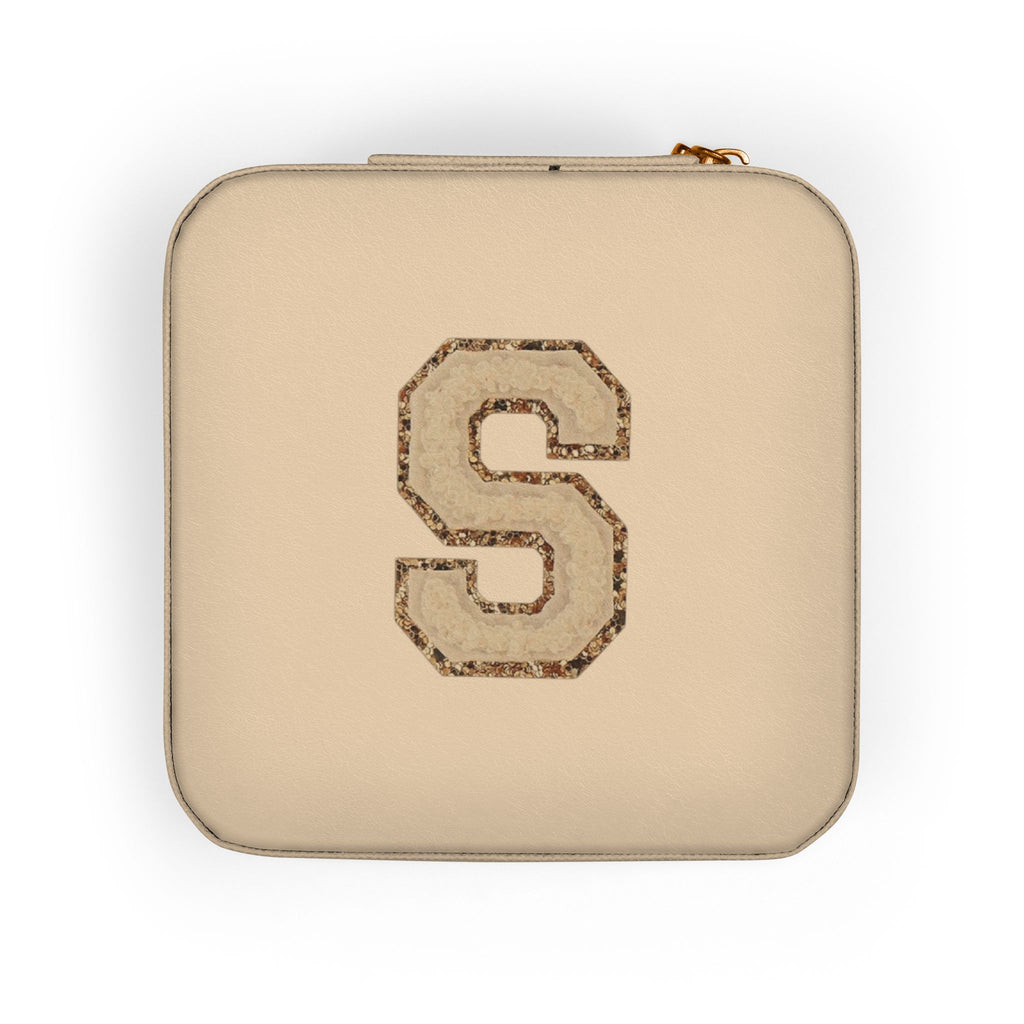 Monogram S Jewelry Travel Case — Compact Pink Velvet Organizer for Rings, Earrings & Necklaces