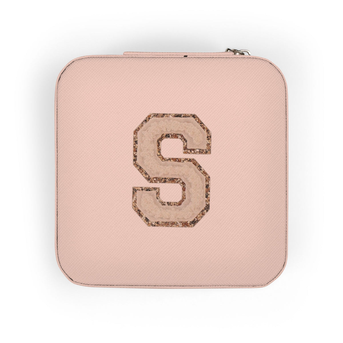 Monogram S Jewelry Travel Case — Compact Pink Velvet Organizer for Rings, Earrings & Necklaces