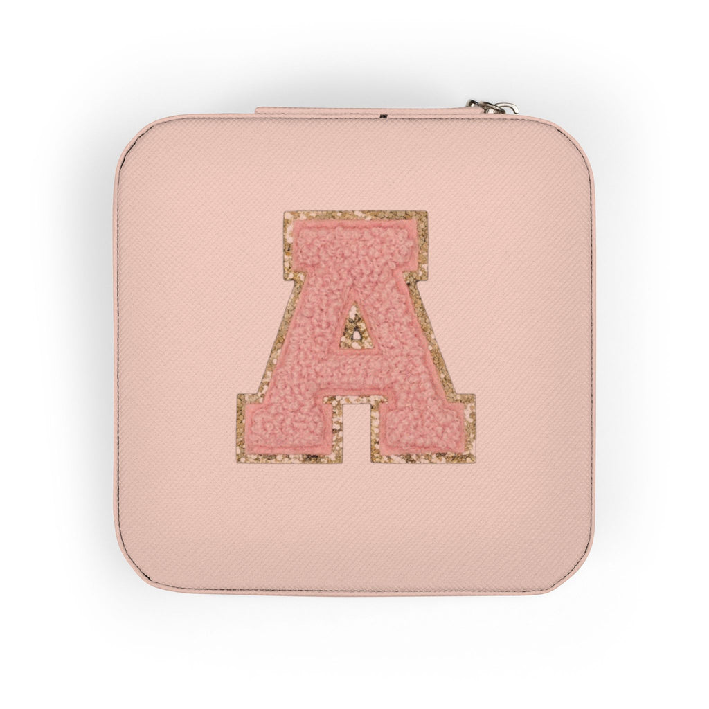 Monogram Travel Jewelry Case — Compact Pink Jewelry Organizer with 'A' Initial