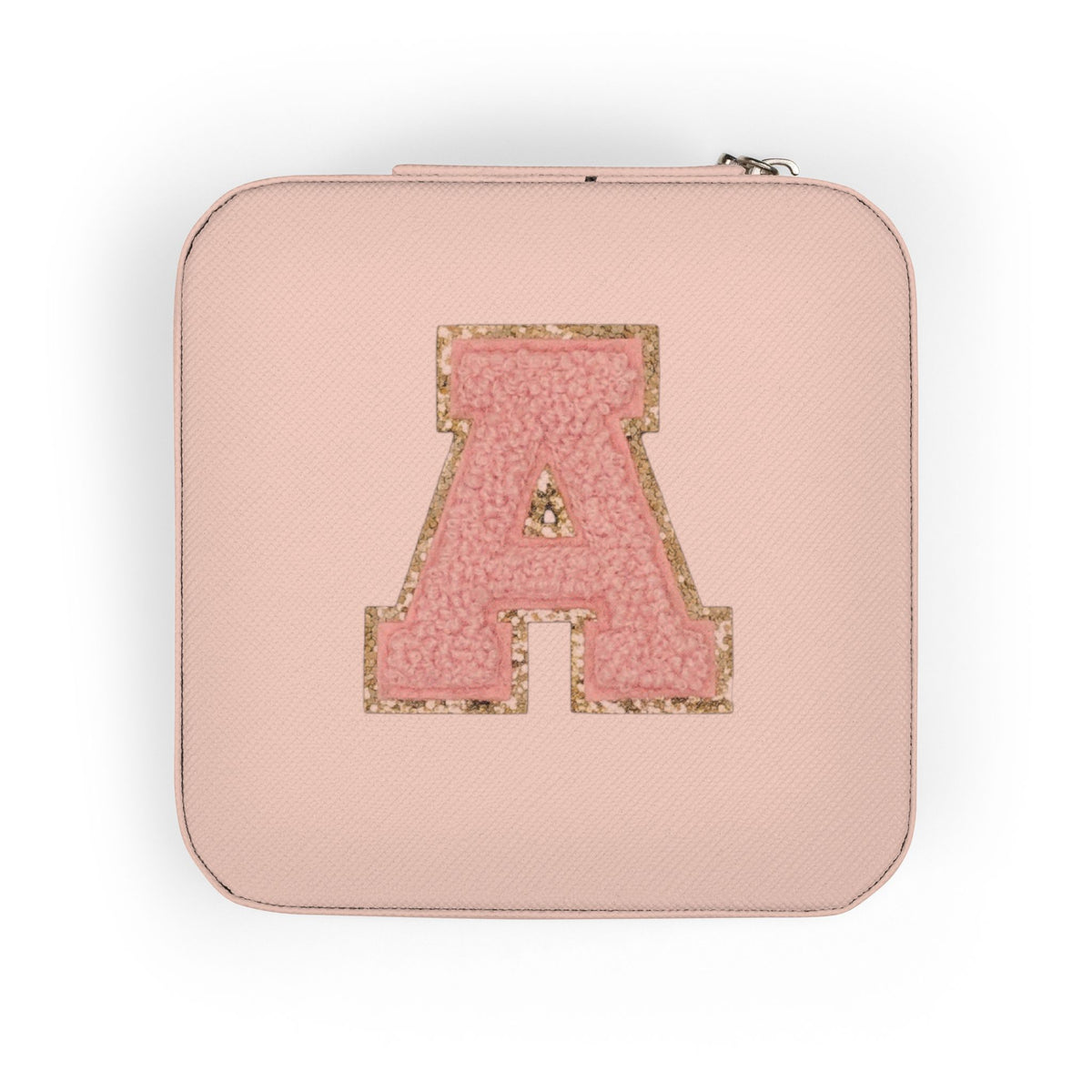 Monogram Travel Jewelry Case — Compact Pink Jewelry Organizer with 'A' Initial